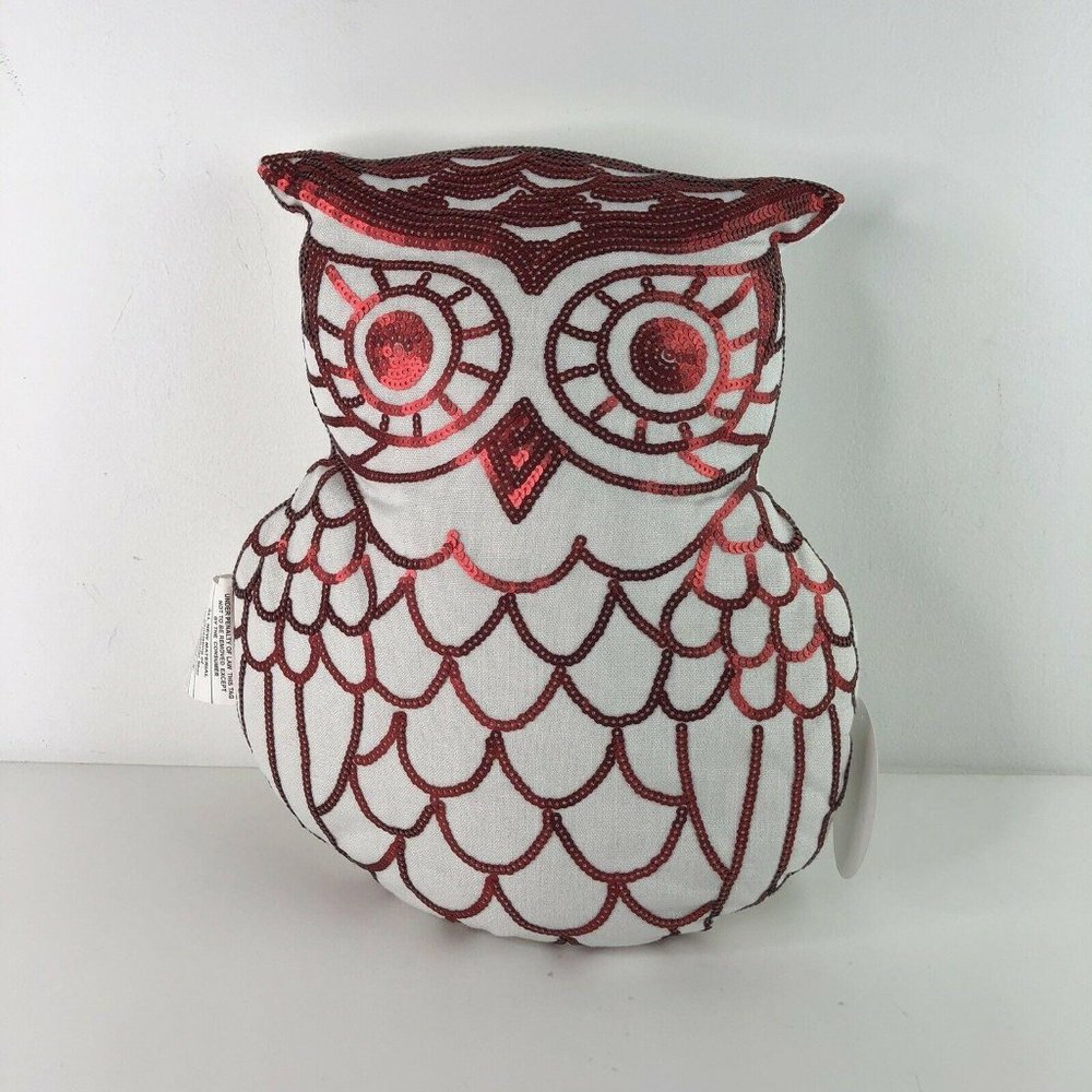 NEW Thro by Marlo Lorenz Red Sequin Owl Pillow 13x